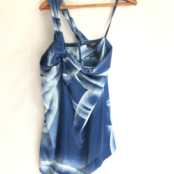 BCBG MaxAzria one-shoulder silk top in a pretty watercolor print - Picture 1 of 8